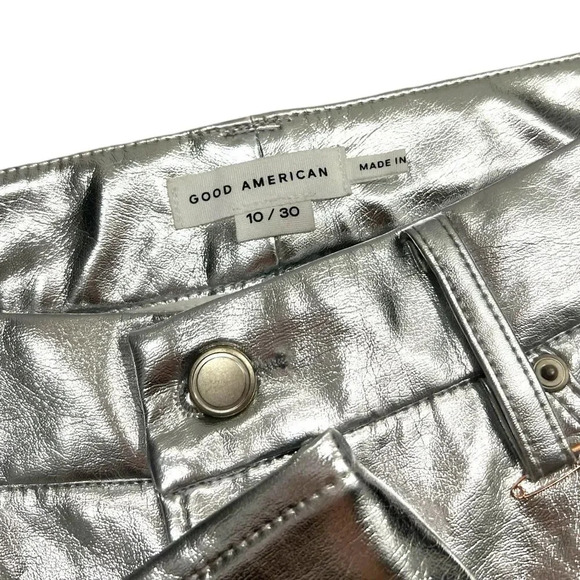 Good American Silver Good Icon Metallic Faux Leather Pants 10 - Picture 4 of 5